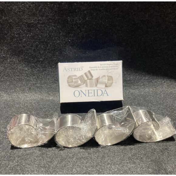 Oneida Astrid Set Of 4 Stainless Steel Napkin Rings New Old Stock - Picture 1 of 10